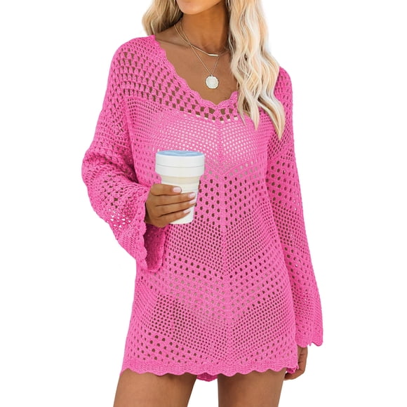 Traje de baño ANRABESS, cuello en V, cuello en V, tejido de malla, rosa intenso