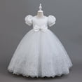 thumbnail image 6 of Girls Puff Sleeve Bow Ball Gown Dress Embroidered Mesh Floor Length Birthday Party Pageant Princess Dress (13-14 Y, White), 6 of 8