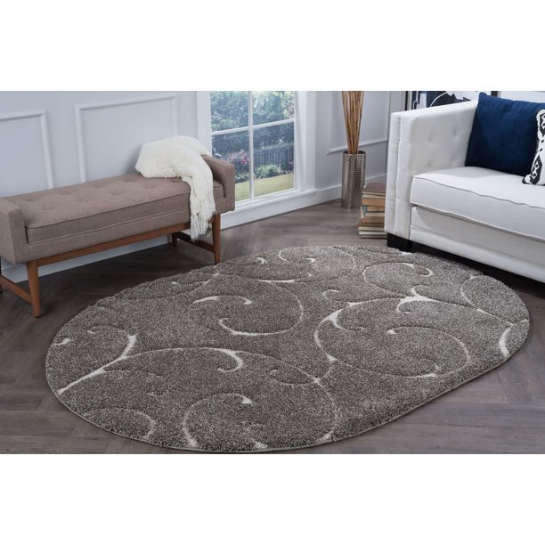 Bliss Rugs Scroll Transitional Indoor Oval Area Rug