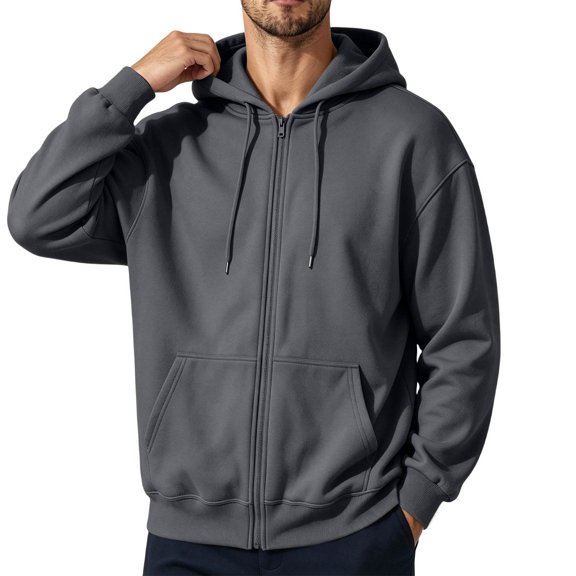 Mens Zip Up Hoodie Long Sleeve Fleece Casual Hooded Sweatshirts Athletic Full Zip Jacket with Pockets Dark Gray L