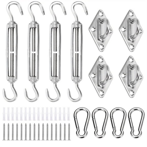 Awning Attachment Set, Heavy Duty Sun Shade Sail Stainless Steel Hardware Kit for Garden Triangle and Square, Rectangle, Sun Sha