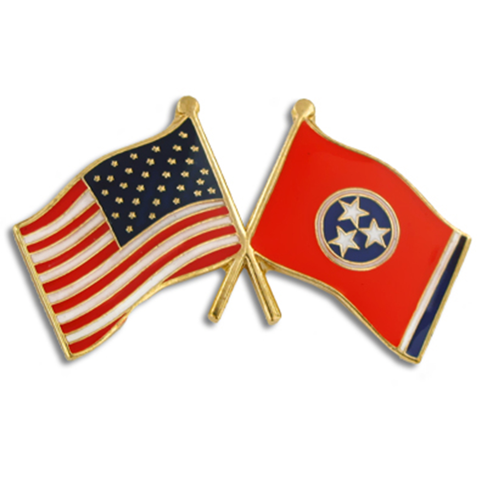 Tennessee and USA Crossed Friendship Flag Enamel Lapel Pin