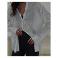thumbnail image 5 of Women'S Sequins Long Sleeve Collared Shirt Button Down Open Front Shirt Loose Blouses Shirst Tops White XXXL, 5 of 9