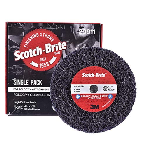 Scotch-Brite Clean and Strip XT Pro Disc, Roloc  - Rust and Paint Stripping Disc - 4? diam. x 1/2? thick - Extra Coarse Silicon Carbide - Pack of 1