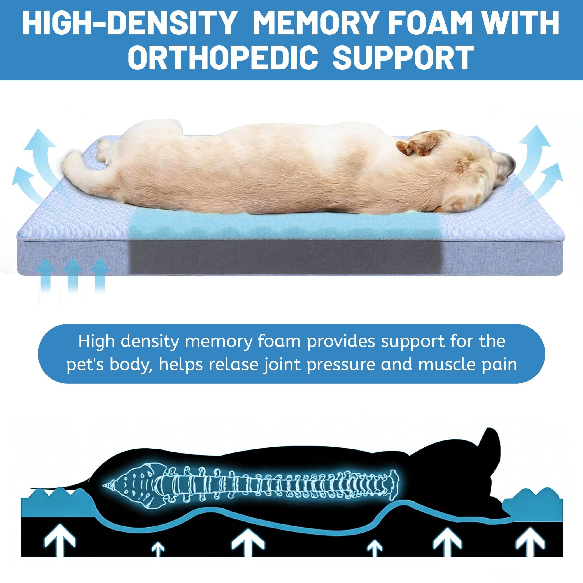 Wataniya Cooling Memory Foam Dog Bed for Large Dogs, Washable Cover Orthopedic Pet Bed