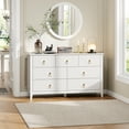 thumbnail image 1 of Commode Cannelée de 54 Pouces de Large à 7 Tiroirs avec Poignées Dorées, Armoire de Rangement Moderne en MDF pour Chambre, Salon, Entrée, Meuble Multimédia Polyvalent, Meuble Télé, Organisateur, 1 of 7