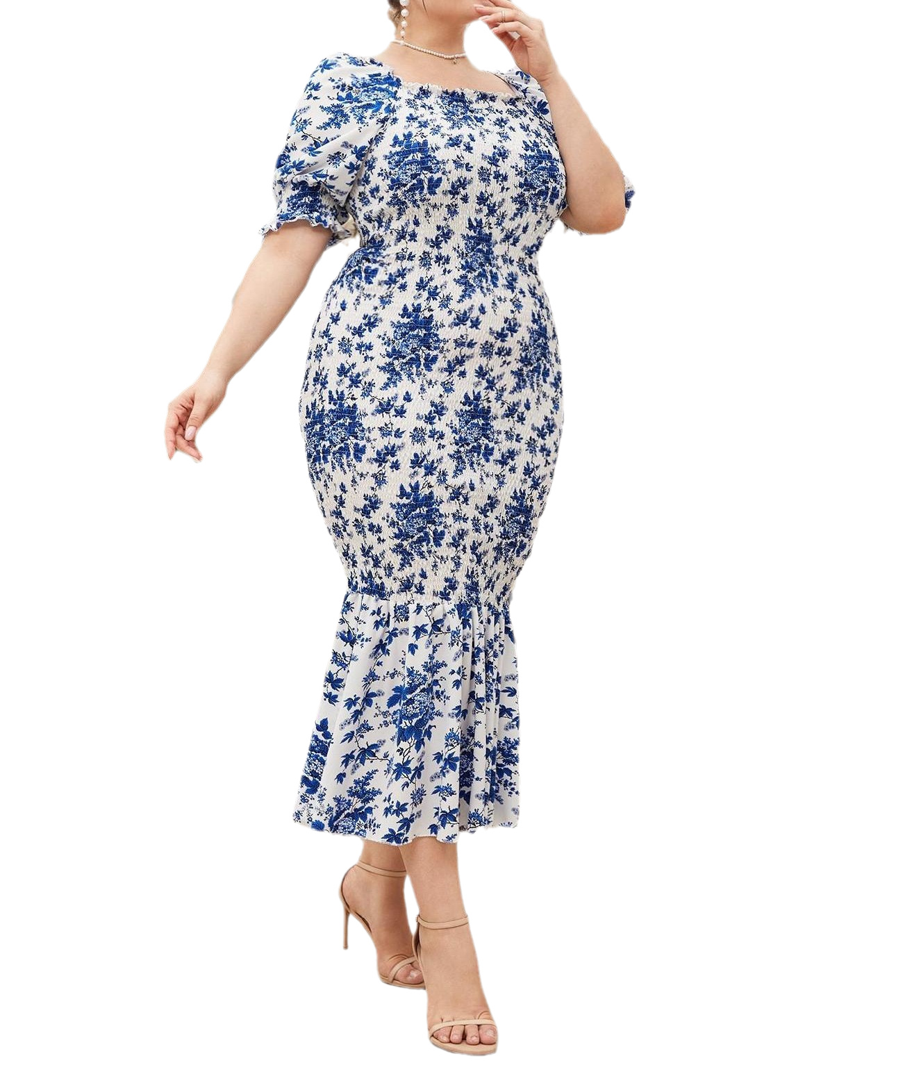 Womens Plus Size Dresses Elegant All Over Print Square Neck Bodycon