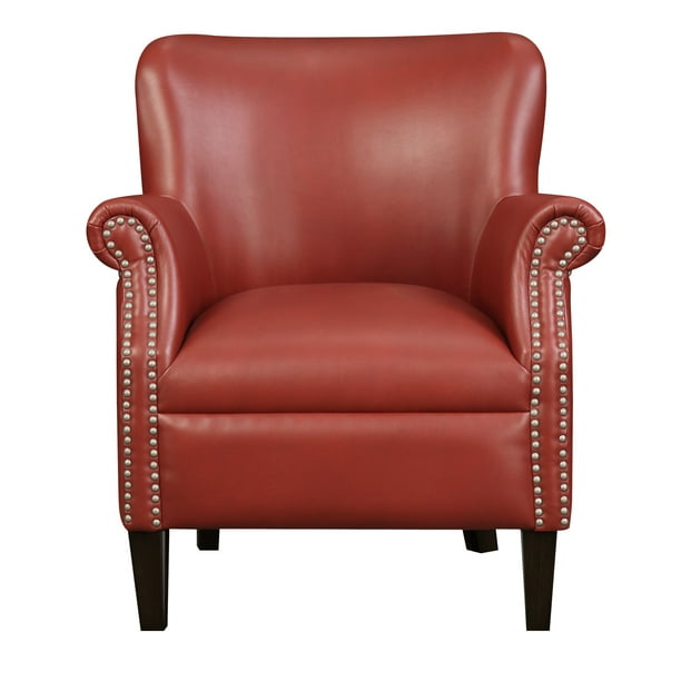 Emerald Home Oscar Red Accent Chair with Faux Leather Upholstery And