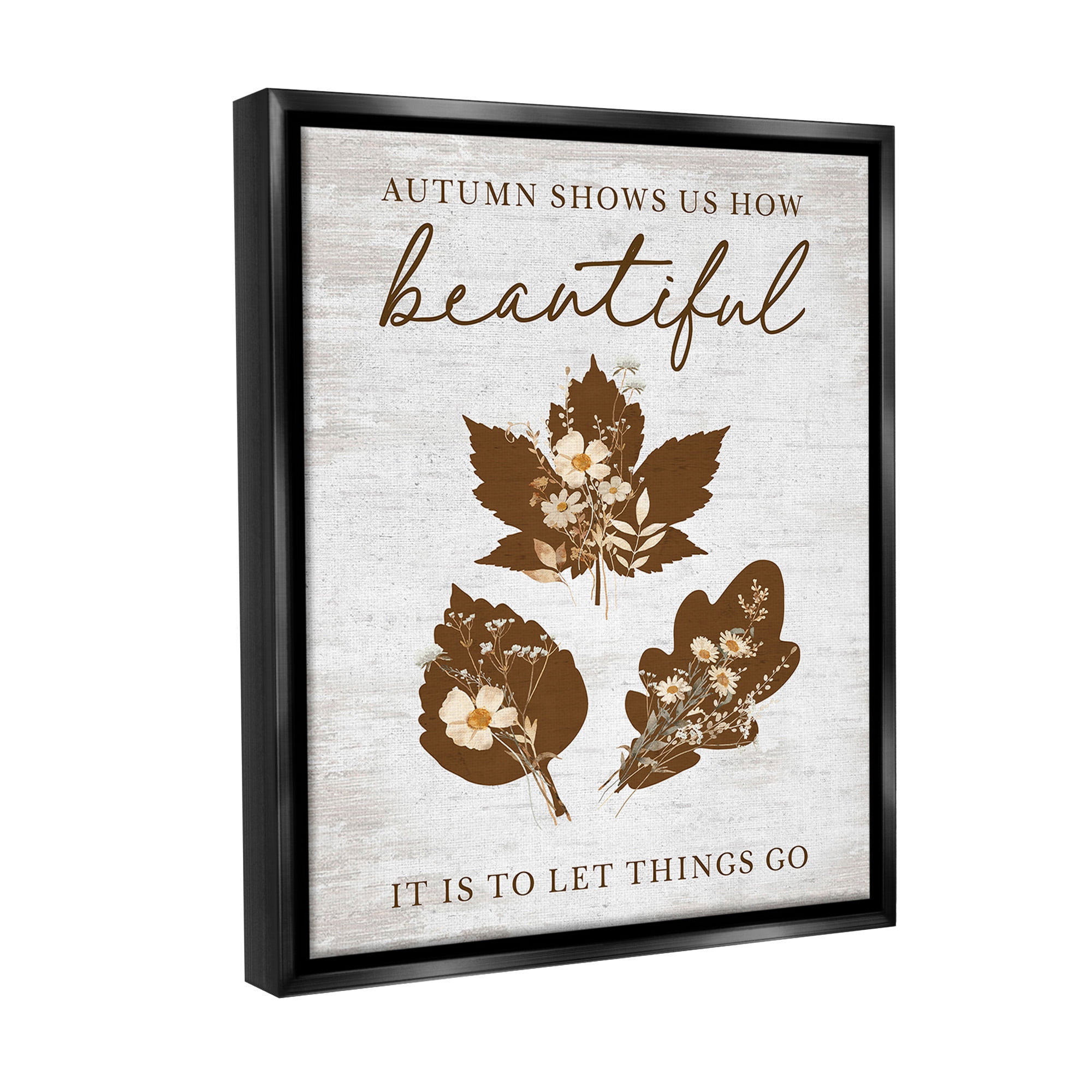 Stupell Industries Autumnal Beauty Phrase Botanical & Floral Painting Black Floater Framed Canvas Art Print Wall Art, 25 x 31
