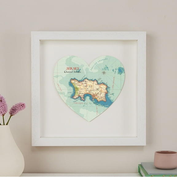 Jersey Map Heart Print Handmade Wall Art