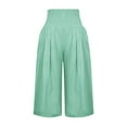 thumbnail image 2 of Fangasis Ladies Capri Pants Solid Color Palazzo Pant High Waist Bottoms Women Baggy Trousers Lounge Summer Emerald M, 2 of 5
