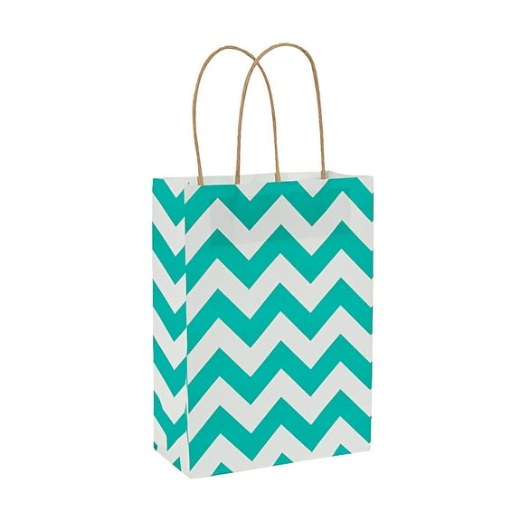 Turquoise Chevron Craft Bags - Party Supplies - 12 Pieces