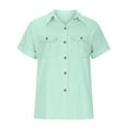 thumbnail image 5 of Button Shirts for Women Short Sleeve Cotton Linen Shirts V Neck Collared Blouses Casual Summer Tops with Pocket Mint Green S, 5 of 9