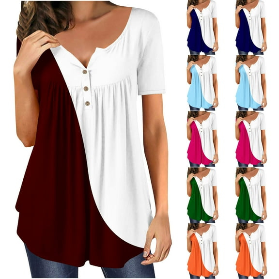 Womens Plus Size,Women Fashion Solid Color Casual V-Neck Short Sleeve Loose T-Shirt Tops