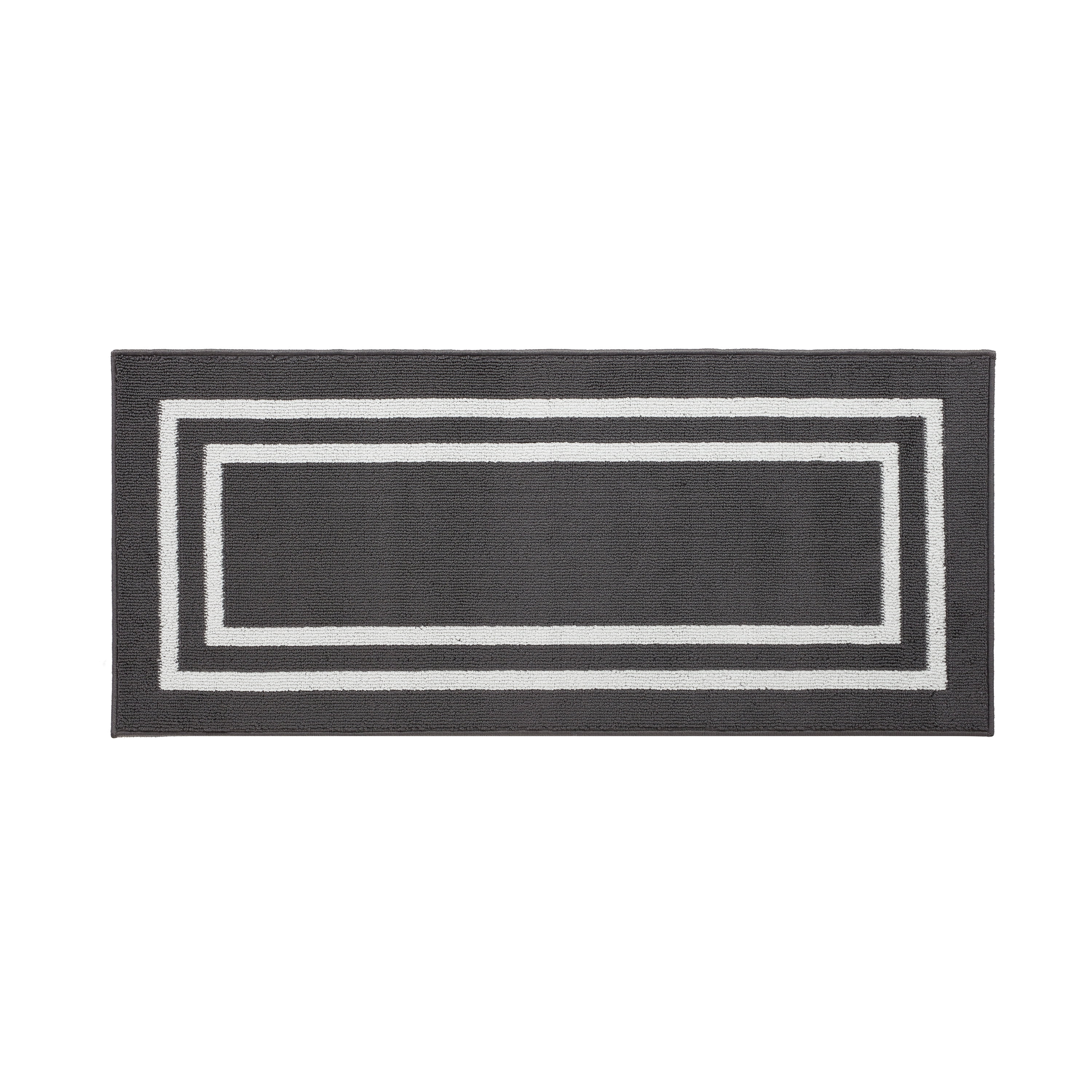 Washable Skid-Resistant Runner Rug, Border, Dark Grey and White, 26" x 60"