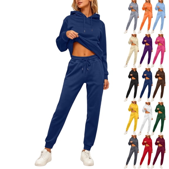 UDAUDU Womens Sweat Suits 2 Piece Lounge Hoodies Matching Sweatpants Joggers Set Casual Travel Comfortable Workout Athletic Sweatsuits Navy XL