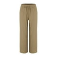 thumbnail image 4 of Hauaitttt Women Linen Casual Pants Summer Wide Leg Loose Drawstring High Waist Wide Leg Pants with Pockets plus Size Women Work Pants Business Casual Printed Pants for Women Casual Short Pants for, 4 of 8