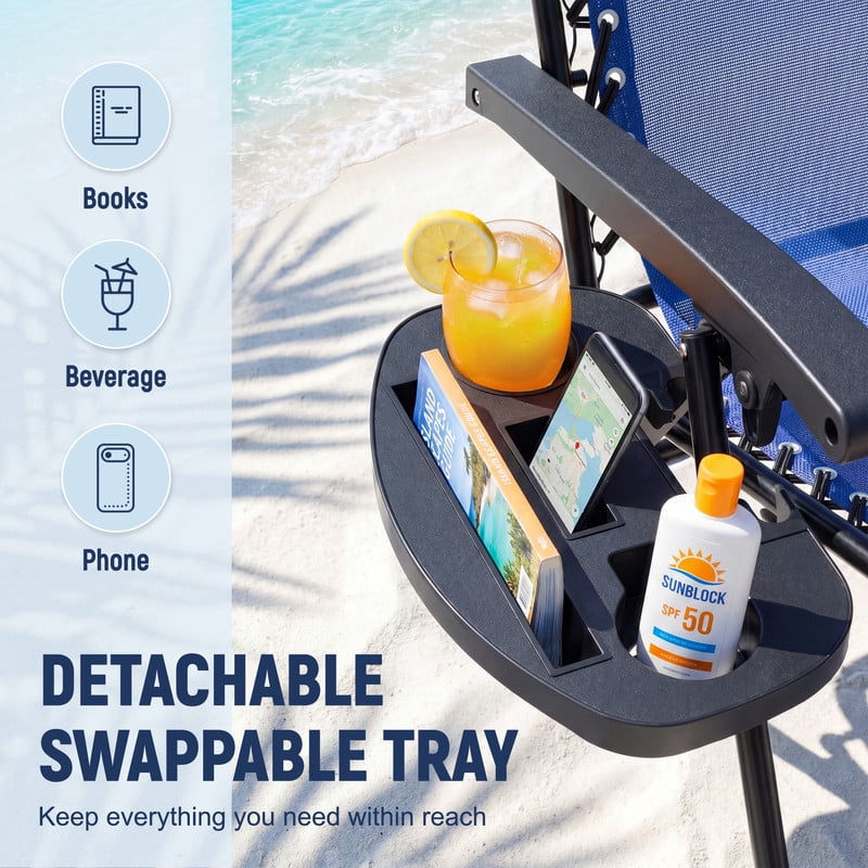 Vineego Zero Gravity Chairs Set of 2, Folding Chairs Lounge Chair Outdoor with Cup Holder Tray for Lawn, Pool, Beach