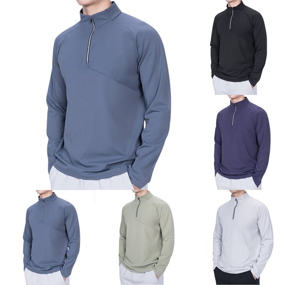 Hvyesh Men's Quarter Zip Pullover Long Sleeve Athletic Running Shirts Long Sleeve Golf Workout Gym Tshirt