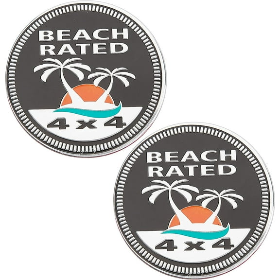 1set 2PCS 3D Beach Rated 4 X 4 Metal Car Badge Creative Round Emblem Decals Summer Sea Coconut Sunset Aluminum Automotive Stickers Badges for Vehicles Trucks(Word Beach Rated) Black DIY
