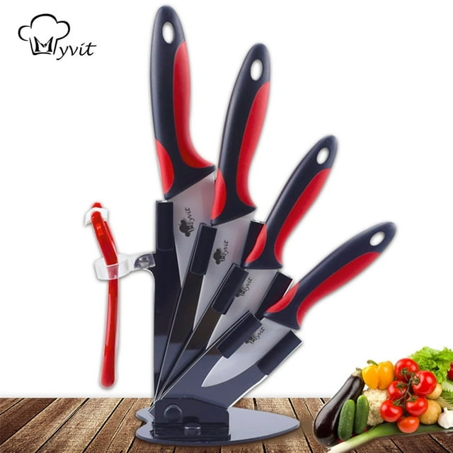 Ceramic Knives Set with Holder,3" 4" 5" 6" Chef Knife Paring Slicing Kitchen Knife Set with Sheaths and Peeler,Healthy Stain Resistant Non-Rust,with Soft-Grip Handle