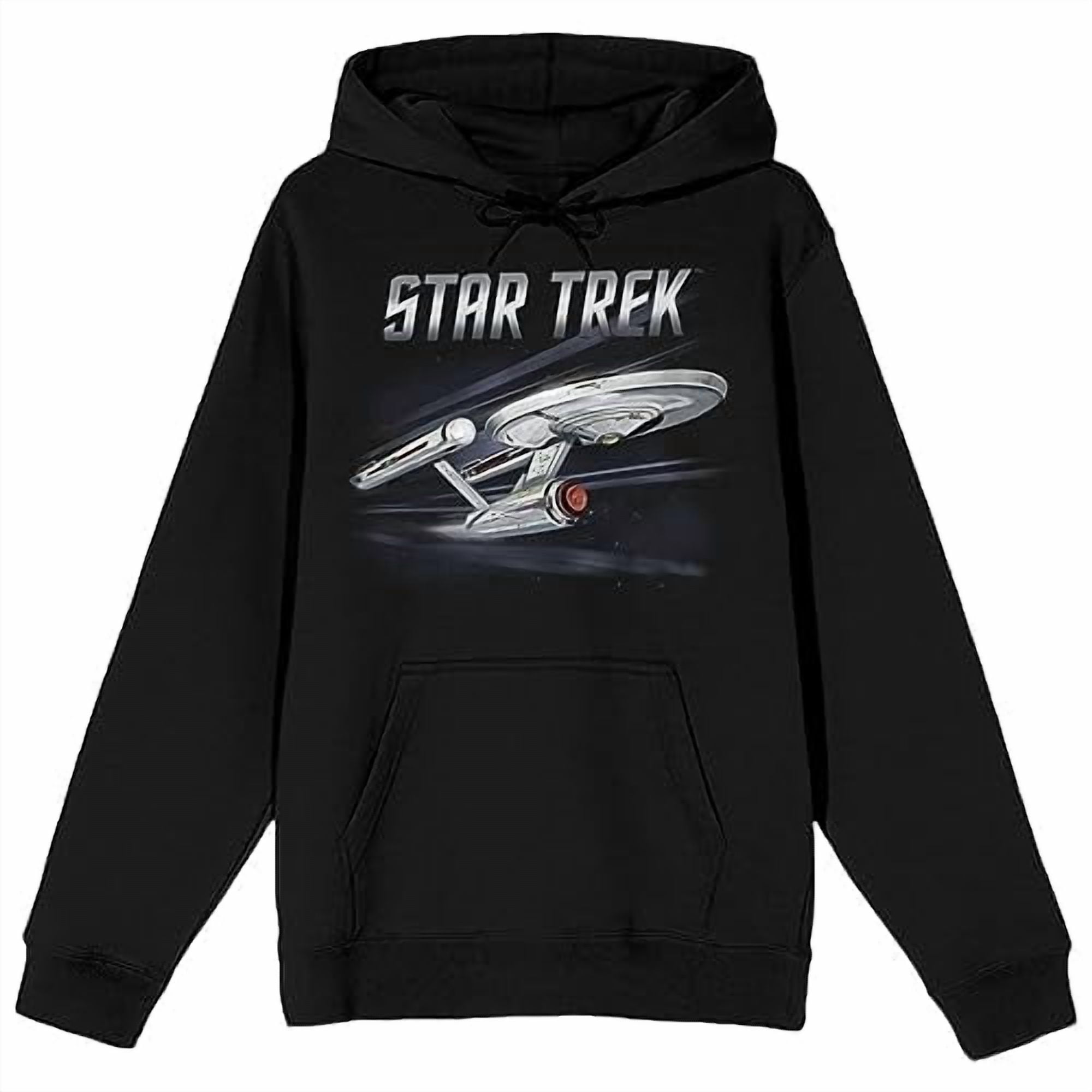 Star Trek NCC-1701 Warp Drive Long Sleeve Black Adult Hooded Sweatshirt-XL