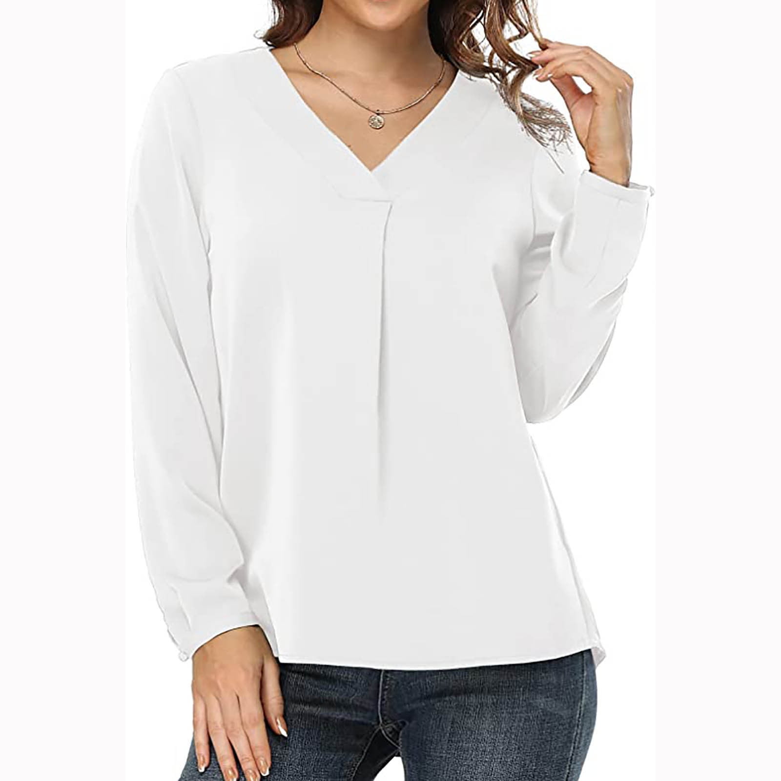 jovati Long Sleeve Blouse Women Fashion Casual Solid V Neck Loose Long Sleeve T shirt Top Blouse Pullover