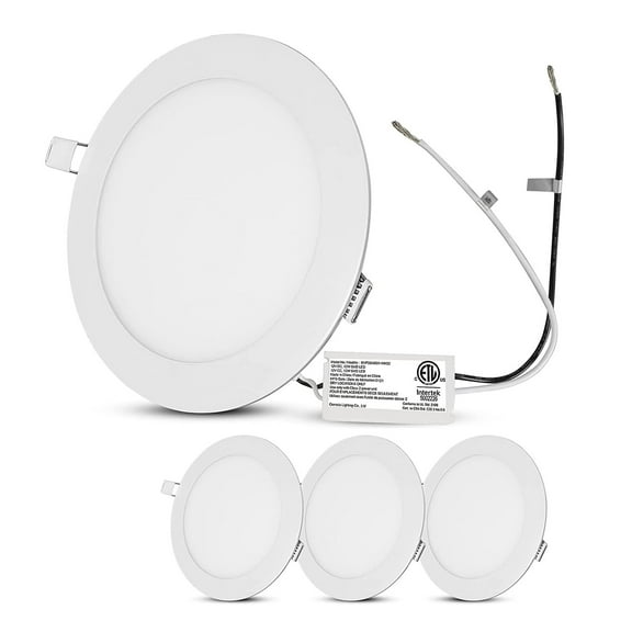 Facon 6.5 Inch 12V LED RV Puck Light, 4Packs Aluminum Recessed Mount Light, Slim Panel Light with Flat Trim, 12V DC Interior Light for RV, Camper, Motorhome, Trailer, Boat