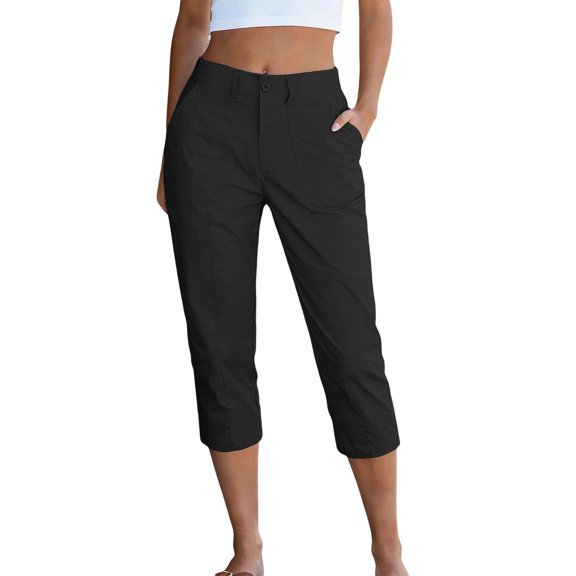 DHFJKG Womens Golf Dress Capri Pants Solid Color Slim Fit Flat Front Stretchy Cropped Pants Workwear Stylish Trousers
