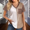 thumbnail image 4 of Tiqkatyck Women Summer Tops Clearance, Womens Fashion V Neck Button Pocket Short Sleeve Contrasting Color T Shirt Fashion Loose Tops for Women Trendy, T Shirts for Women Khaki M, 4 of 6