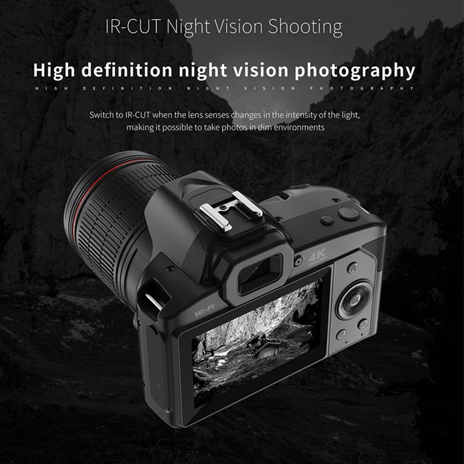 Digital Photography Camera 4K WIFI WebCam Video Recorder 64MP Camcorder Camera Zoom Blogging Camera with 32G Memory Card,Black