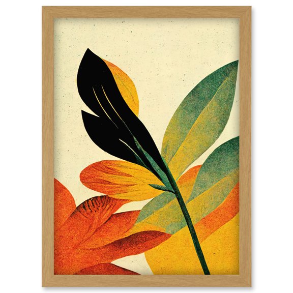 Autumn Creeps In. Abstract Plant Tree Leaf Painting Artwork Framed Wall Art Print A4