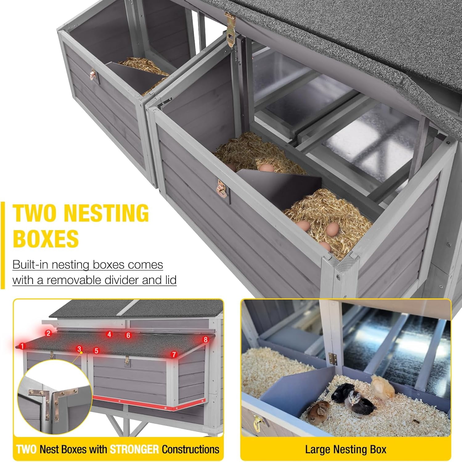 Aivituvin Chicken Coop Super Large Mobile Hen House with Wheels,Strong Iron Frame Outdoor Poultry Cage with Nesting Box,Duck Coop,Rabbit Cage Waterproof