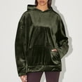 thumbnail image 3 of DDAPJ pyju Women's Velvet Hoodie Oversized Y2K Hooded Sweatshirts Fall Fashipn Casual Hoody Tops with Pocket Army Green L, 3 of 8
