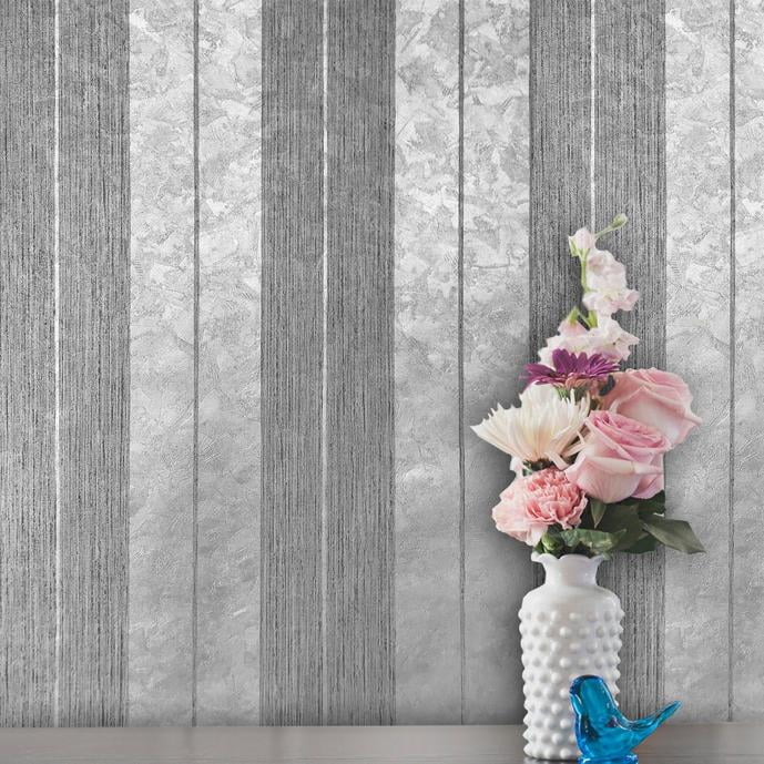 Modern Wallpaper Stripe Silver Metallic Striped Textured wall coverings