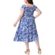 thumbnail image 4 of GRACE & GRANDEUR Vestidos de Talla Grande para Mujeres, Vestido Midi de Verano con Cuello Cuadrado, Manga Corta y Pliegues, 3X Azul, 4 of 8