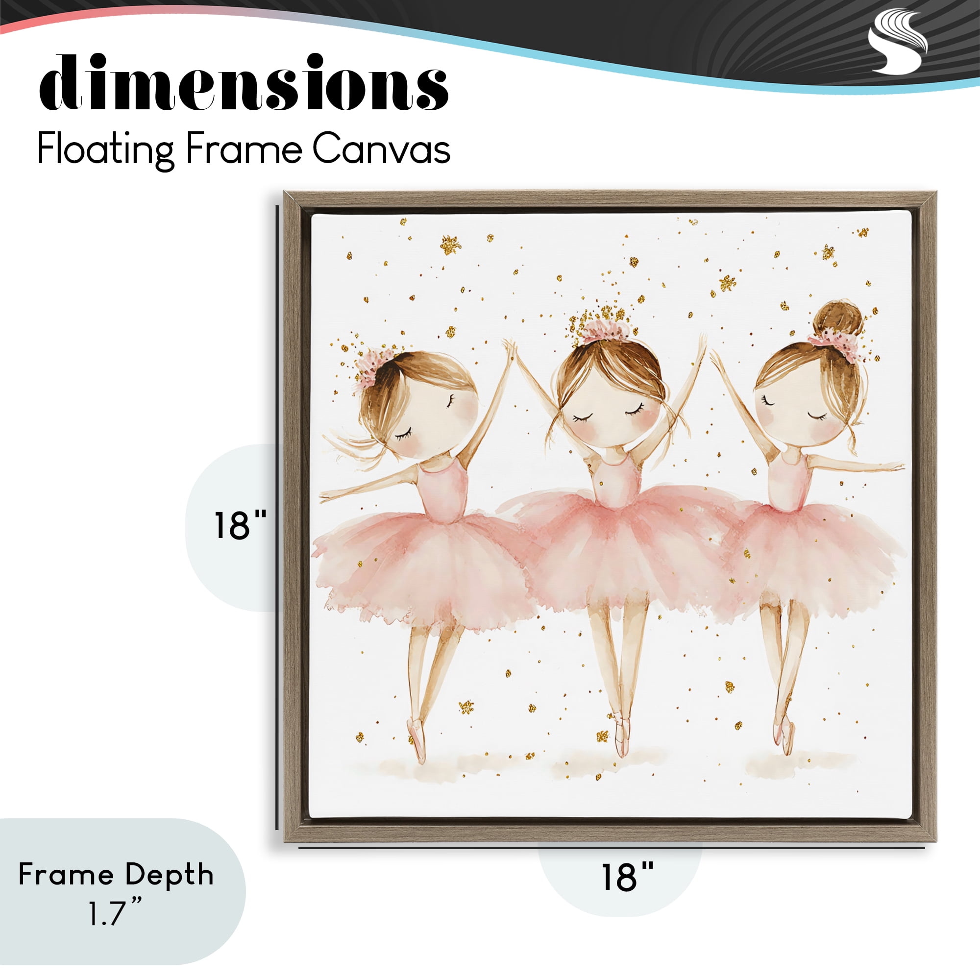 Stupell Industries Trio Of Ballerinas Brown Framed Floater Canvas Wall Art, design by Creative Studio