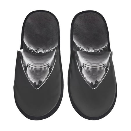 Balery Black And White Shark Slient Indoor Furry Fleece Comfort House Shoes Soft Non-Slip Home Shoes Cotton slippers House Slippers-- Large