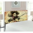 thumbnail image 2 of Jazz Music Headboard, Guitar Virtuoso Hand Drawn Style Illustration of a Guitar Player Musician, Upholstered Decorative Metal Bed Headboard with Memory Foam, Twin Size, Brown Beige Black, by Ambesonne, 2 of 4