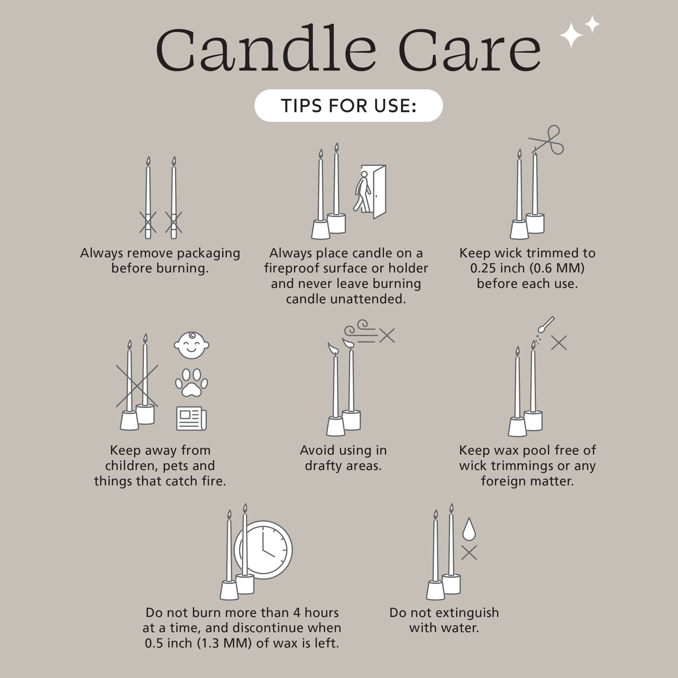Mainstays Paraffin Wax 10" Ribbed Taper Candle, Unscented, Taupe