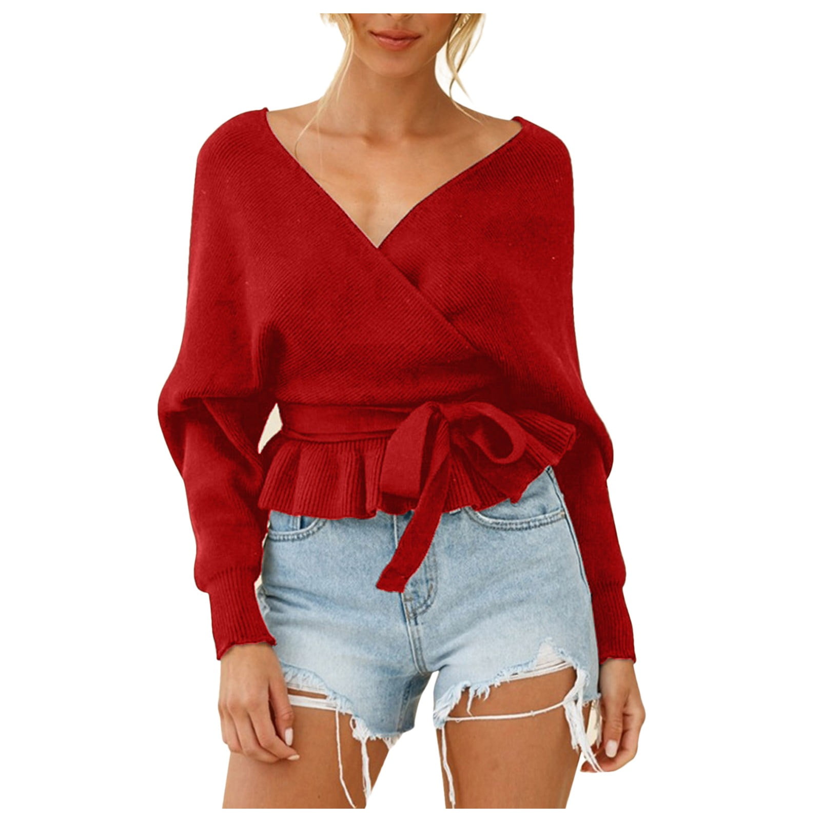 red wrap jumper