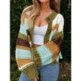 thumbnail image 2 of PUWEI Women's Striped Cardigan Sweaters Long Sleeve Trendy Chunky Knit Color Block Sweater Coat, 2 of 7