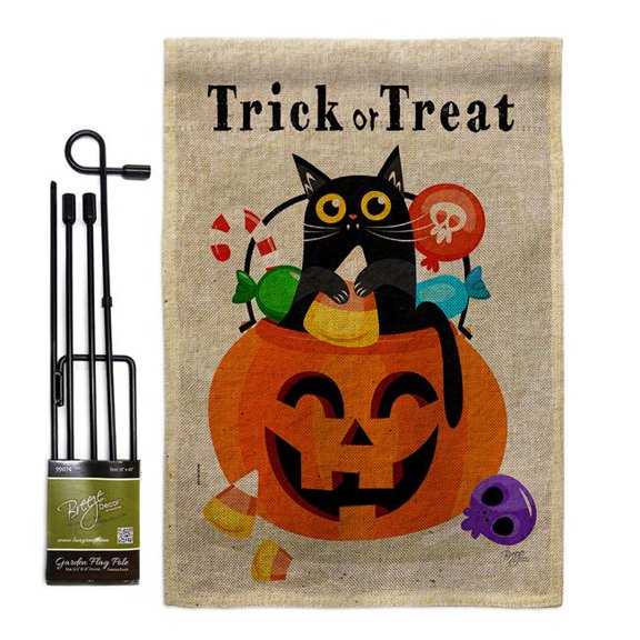 Breeze Decor GS120267-DB Silly Halloween Kitty Falltime 13 x 18.5. in. Double-Sided Decorative Horizontal House Garden Flag Set for Decoration Banner Yard Gift