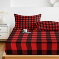 thumbnail image 6 of Twin XL Size Fitted Sheet Set - Black Red Plaid 2 Piece Bedding Sets 16" Deep Pocket Fitted Sheet with 1 Pillowcases, Vintage Rustic Buffalo Checked Gingham Brushed Microfiber Hotel Luxury Bed Sheets, 6 of 9