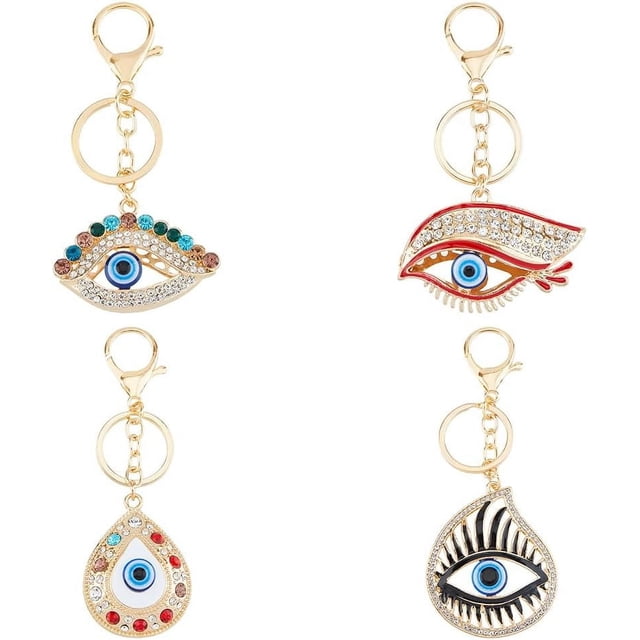 Llavero con dijes de diamantes de imitación, llavero de aleación, amuleto de buena suerte para llaves y bolsos.