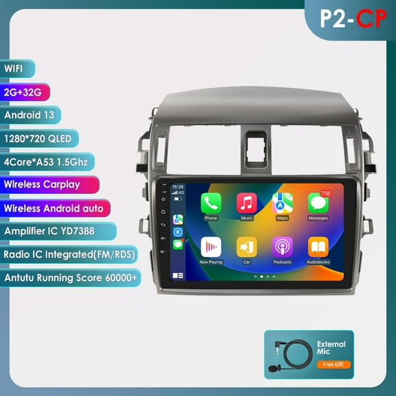 Ossuret Apple CarPlay Android 13 Bluetooth 2 32GB WiFi AUX Car Stereo Radio Head Unit Multimedia GPS Navigation Player In Dash For Toyota Corolla 2009 2010 2011 2012 2013