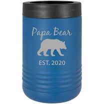 Papa Bear Est. 2020 Stainless Steel Engraved Insulated Beer Beverage Holder Can Cooler, Blue
