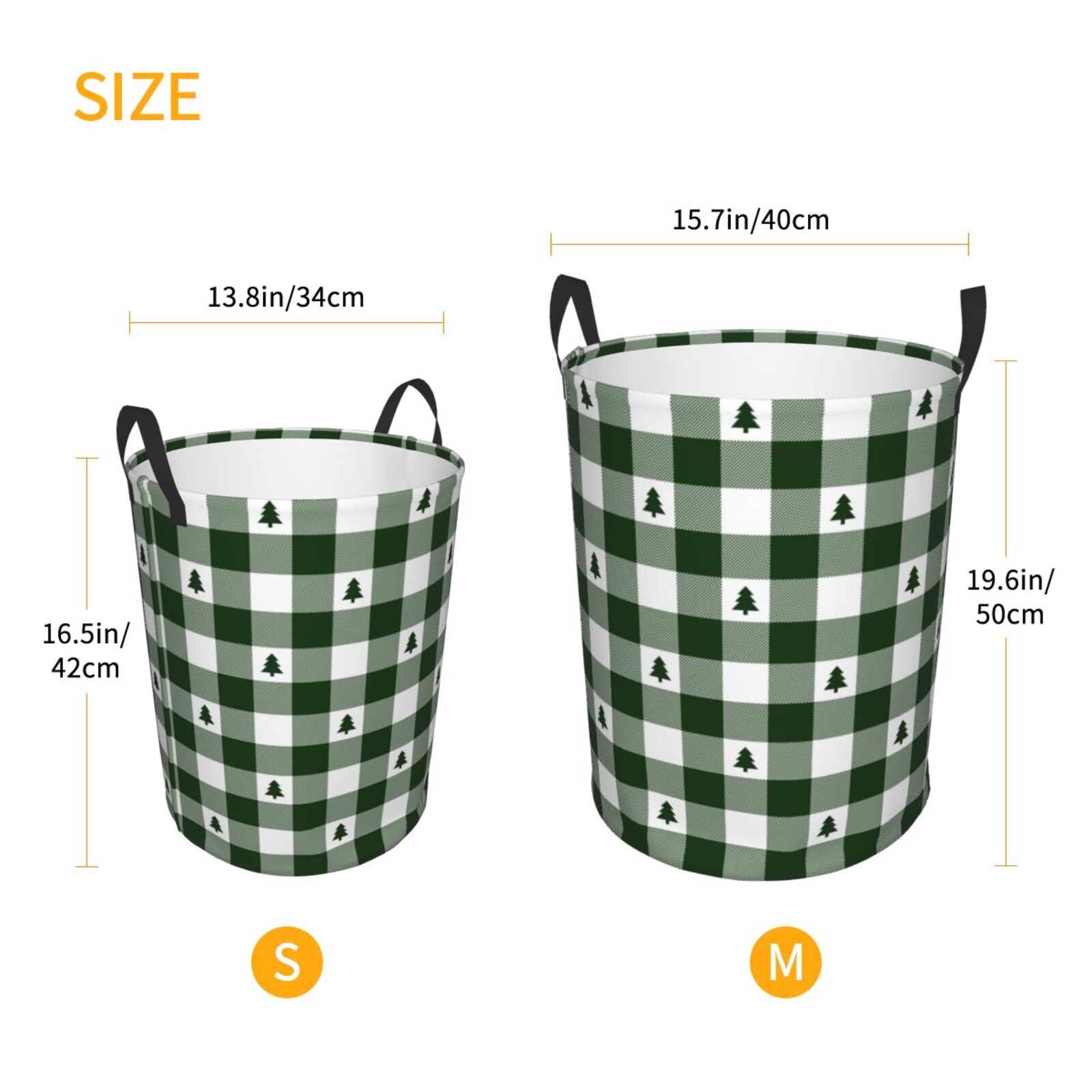Large Laundry Basket with Handles - Green White Christmas Tree Kids Baby Dirty Clothes Laundry Hamper for Bedroom Aesthetic