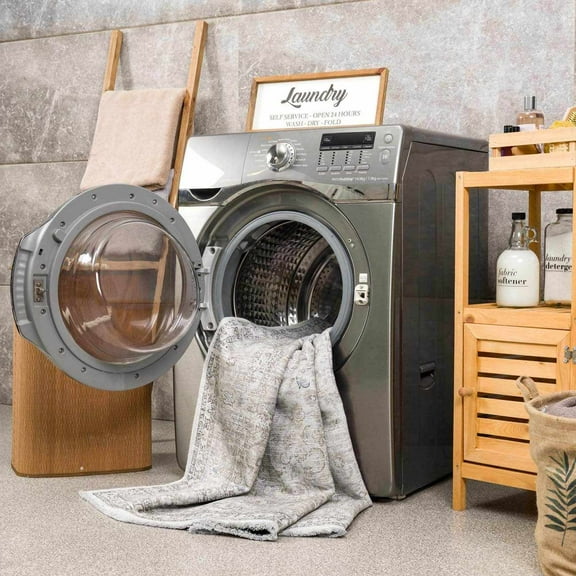 BoutiqueRugs Holli Distressed Performance Area Rug - Machine Washable - Beige, Slate Blue, Cream - 18" x 18" Sample