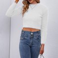 thumbnail image 2 of IROINNID Womens Sweater Round Neckline Pullover Sweater Solid Color Casual Short Length Long Sleeve Shirt Sweater, 2 of 3